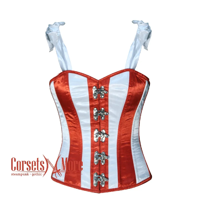 Special Promotion Special Promotion White and Red Stripes With Shoulder Strap Burlesque Overbust Bustier Waist Training Corset Special Promotion Special Promotion White and Red Stripes With Shoulder Strap Burlesque Overbust Bustier Waist Training Corset