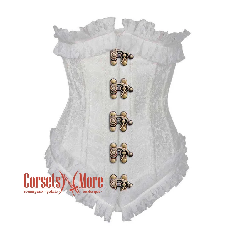 Today’s Deal Today’s Deal White Brocade Antique Clasps Net Frill Design Gothic Waist Training Underbust Corset Bustier Top Today’s Deal Today’s Deal White Brocade Antique Clasps Net Frill Design Gothic Waist Training Underbust Corset Bustier Top