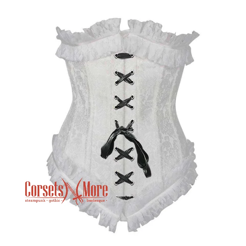 Unmissable Offer Unmissable Offer White Brocade Black Lace Frill Net Design Gothic Waist Training Underbust Corset Bustier Top Unmissable Offer Unmissable Offer White Brocade Black Lace Frill Net Design Gothic Waist Training Underbust Corset Bustier Top