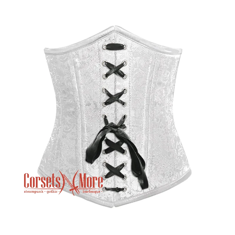 Huge Savings Huge Savings White Brocade Front Black Lace Double Bone Steampunk Gothic Waist Training Underbust Corset Bustier Top Huge Savings Huge Savings White Brocade Front Black Lace Double Bone Steampunk Gothic Waist Training Underbust Corset Bustier Top