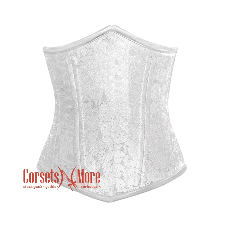 Limited Time Limited Time White Brocade Front Closed Double Bone Steampunk Gothic Waist Training Underbust Corset Bustier Top Limited Time Limited Time White Brocade Front Closed Double Bone Steampunk Gothic Waist Training Underbust Corset Bustier Top