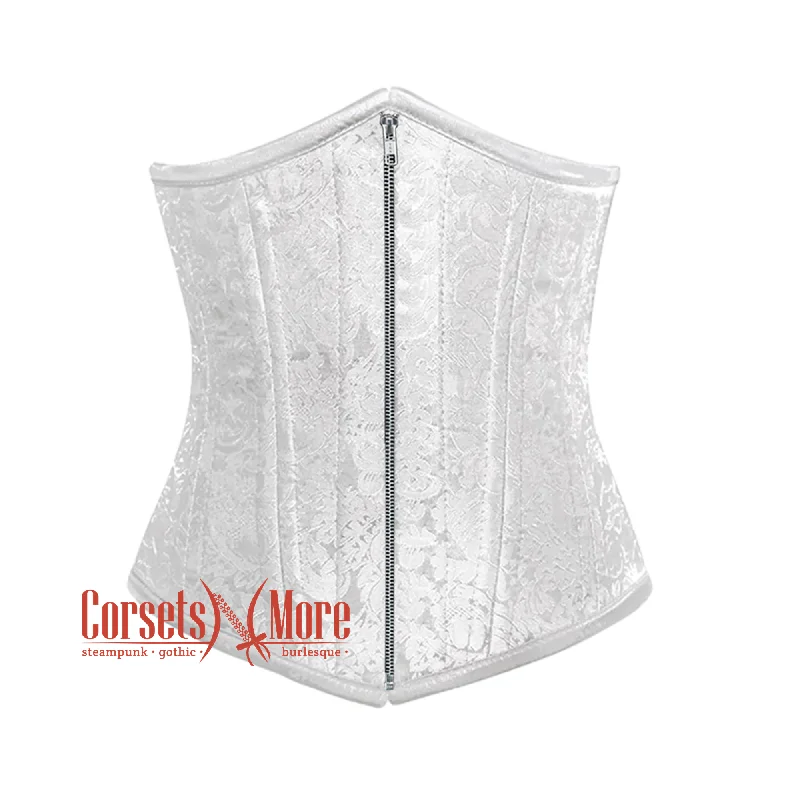 Lowest Prices Lowest Prices White Brocade Front Zipper Double Bone Steampunk Gothic Waist Training Underbust Corset Bustier Top Lowest Prices Lowest Prices White Brocade Front Zipper Double Bone Steampunk Gothic Waist Training Underbust Corset Bustier Top