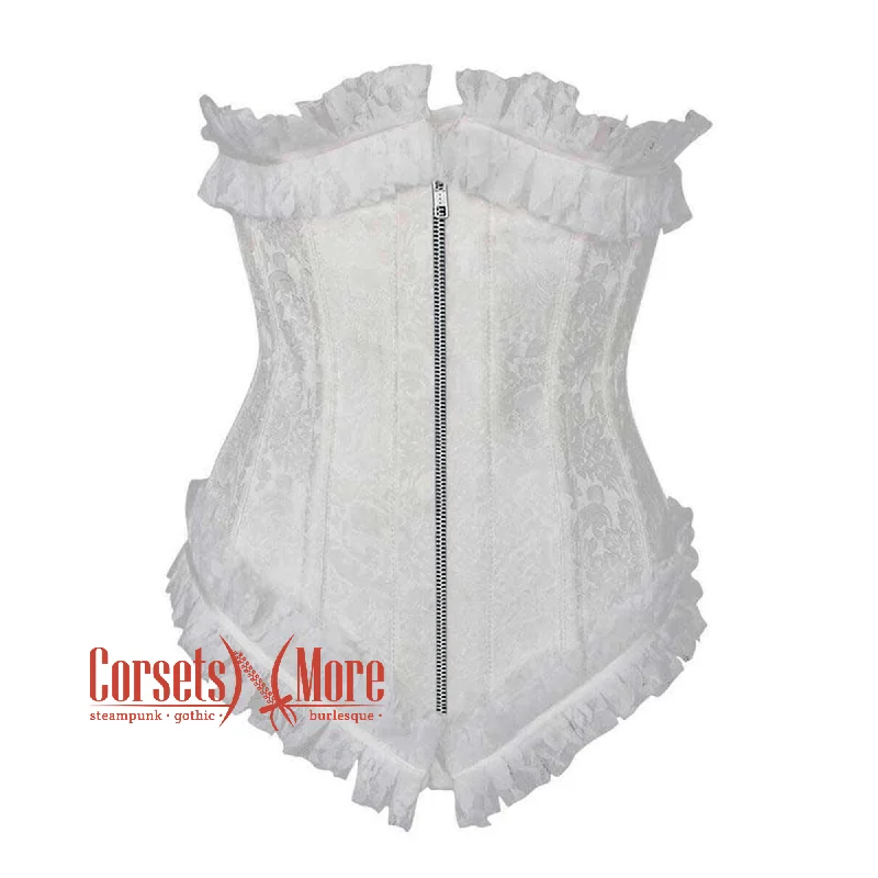 Crazy Savings Crazy Savings White Brocade Front Zipper Net Frill Design Gothic Waist Training Underbust Corset Bustier Top Crazy Savings Crazy Savings White Brocade Front Zipper Net Frill Design Gothic Waist Training Underbust Corset Bustier Top