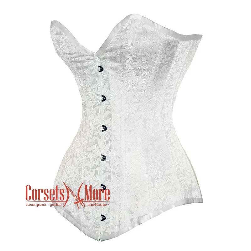 Limited Stock Limited Stock White Brocade Gothic Burlesque Waist Training Overbust Corset Bustier Top Limited Stock Limited Stock White Brocade Gothic Burlesque Waist Training Overbust Corset Bustier Top