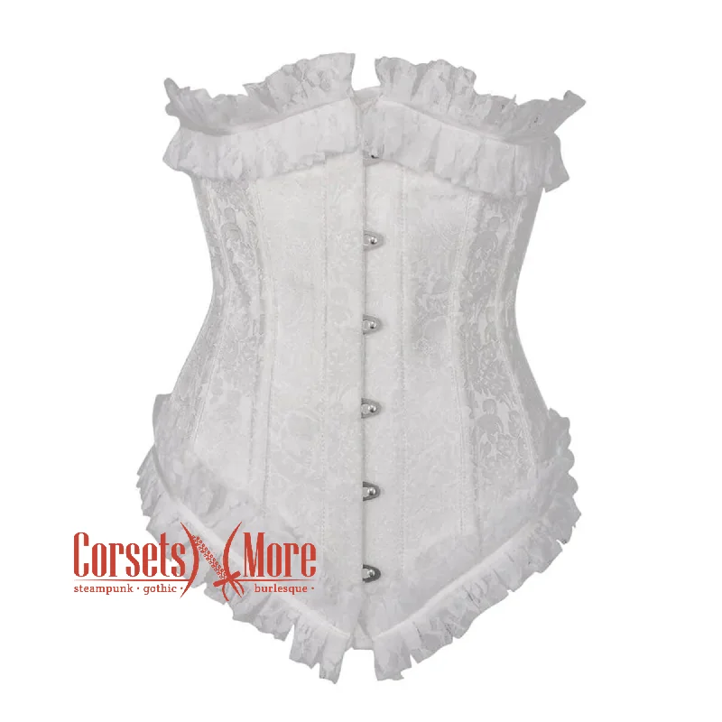 YEAR-End Sale YEAR-End Sale White Brocade Net Frill Design Gothic Waist Training Underbust Corset Bustier Top YEAR-End Sale YEAR-End Sale White Brocade Net Frill Design Gothic Waist Training Underbust Corset Bustier Top