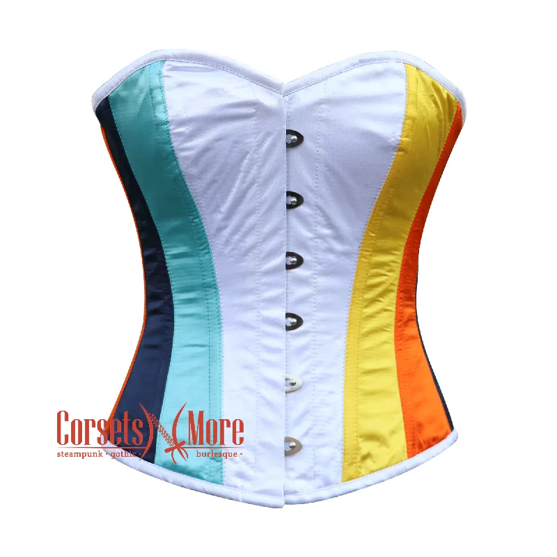 Overstock Overstock White, Royal Blue, Orange And Yellow Satin Aro-ace Color Costume Burlesque Corset Overbust Top