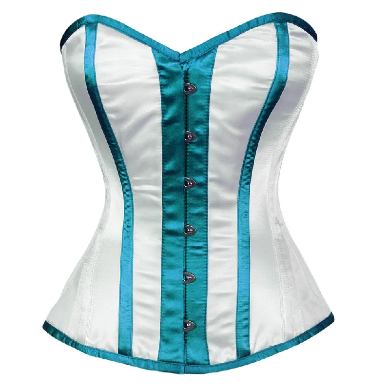 Weekend Offers That Please Weekend Offers That Please White Satin Corset Baby Blue Stripes Gothic Waist Training Overbust Top Weekend Offers That Please Weekend Offers That Please White Satin Corset Baby Blue Stripes Gothic Waist Training Overbust Top