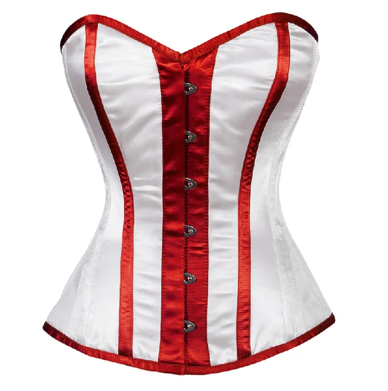 Weekend Bargains to Cherish Weekend Bargains to Cherish White Glossy Satin Corset Red Stripes Burlesque Waist Training Overbust Bustier Valentine Top Weekend Bargains to Cherish Weekend Bargains to Cherish White Glossy Satin Corset Red Stripes Burlesque Waist Training Overbust Bustier Valentine Top