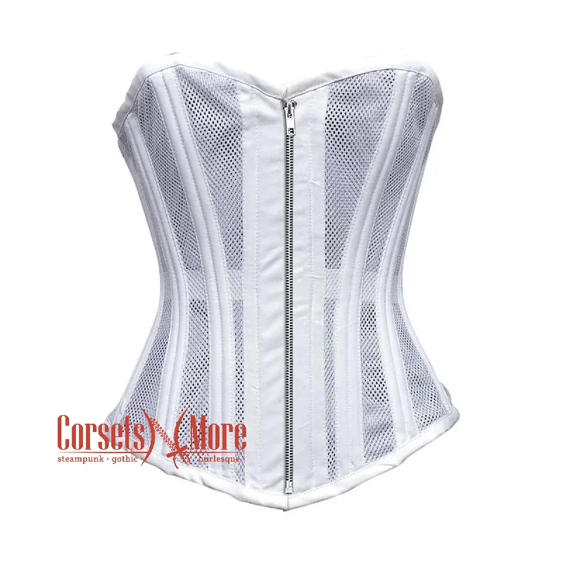 Weekend Deals to Brighten Your Day Weekend Deals to Brighten Your Day White Satin With Mesh Double Bone Burlesque Gothic Overbust Corset Bustier Top