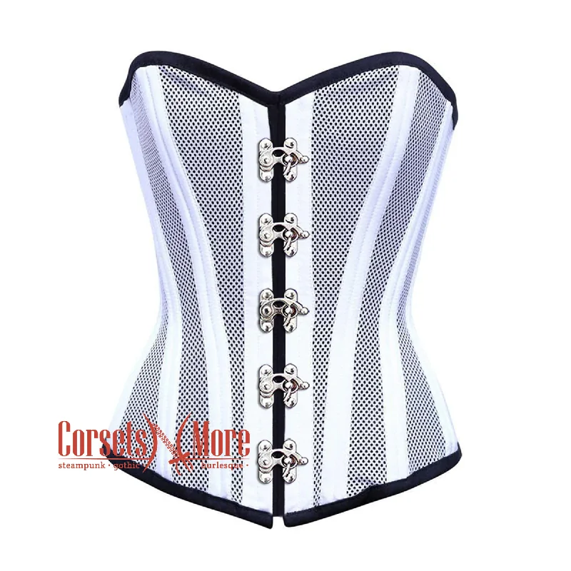 Unbeatable Prices Unbeatable Prices White Satin With Mesh Front Clasp Burlesque Gothic Overbust Corset Bustier Top