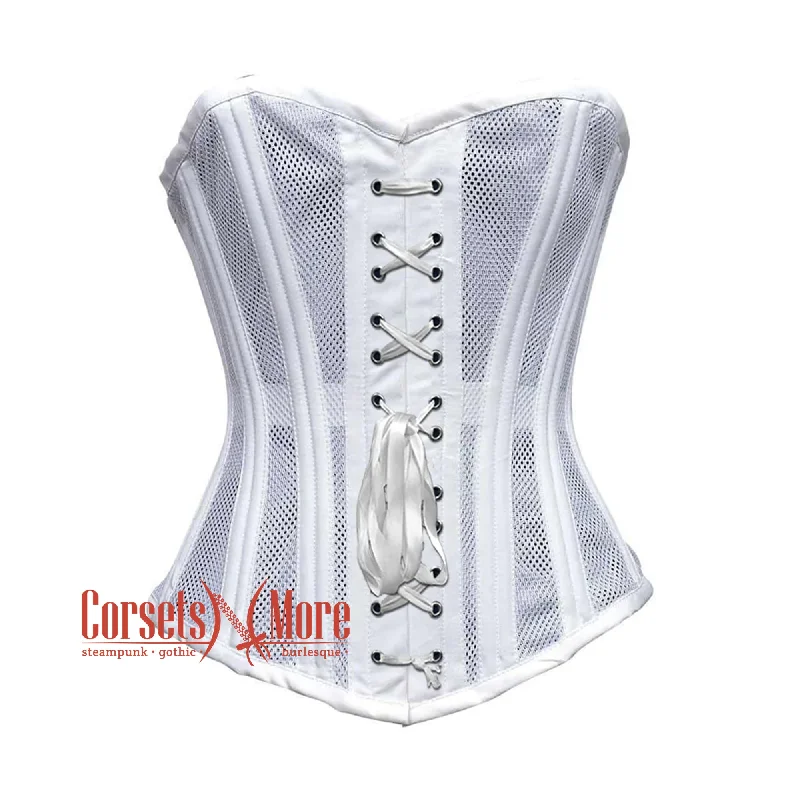 Weekend Offers That Shine Weekend Offers That Shine White Satin With Mesh Front Lace Double Bone Burlesque Gothic Overbust Corset Bustier Top