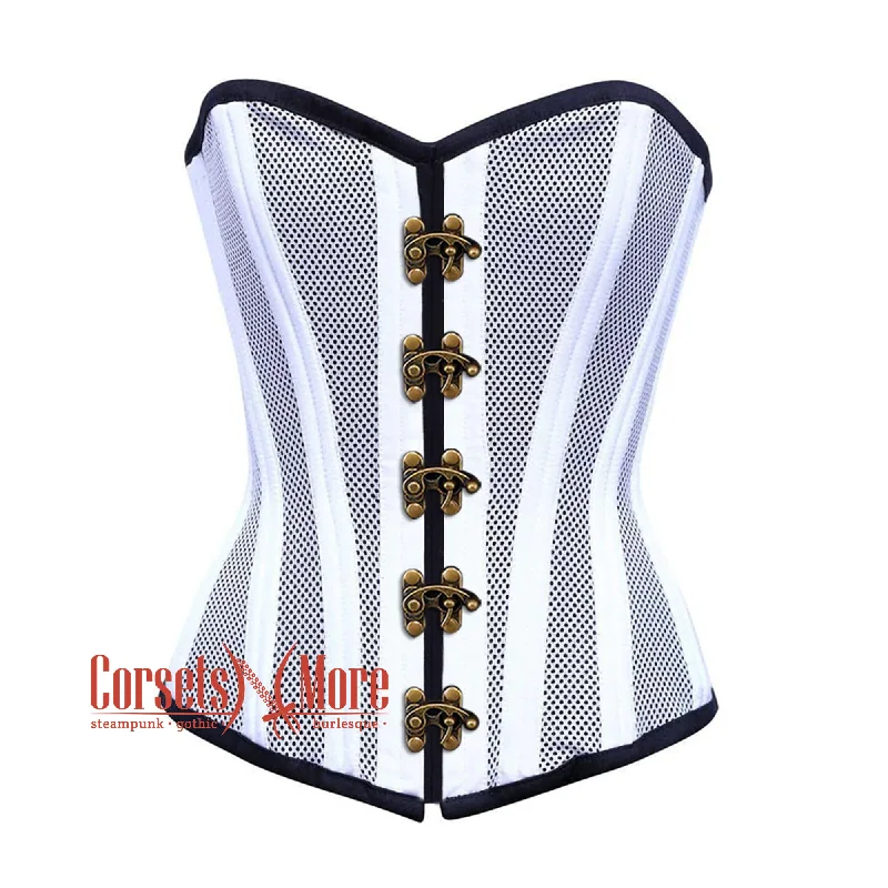 Weekend Specials Just for You Weekend Specials Just for You White Satin With Mesh Front Seal Lock Double Bone Burlesque Gothic Overbust Corset Bustier Top
