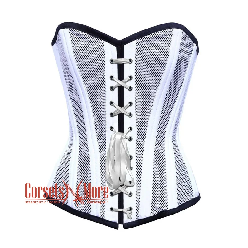 The Best Prices The Best Prices White Satin With Mesh White Lace Double Bone Burlesque Gothic Overbust Corset Bustier Top