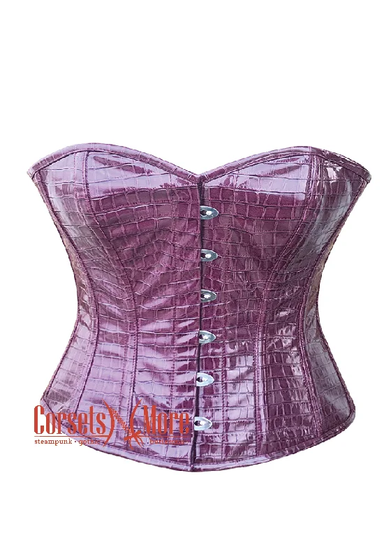 Great Bargain Great Bargain Wine Corset Crocodile Skin Texture Faux Leather Overbust Bustier Top Great Bargain Great Bargain Wine Corset Crocodile Skin Texture Faux Leather Overbust Bustier Top