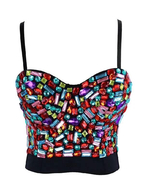 Unmissable Sale Unmissable Sale Women's Colorful Rhinestone Push Up Bra Clubwear Party Bustier Crop Top