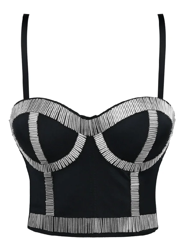 Major Deal Major Deal Women's Punk Metallic Stick Clubwear Party Bustier Bra Crop Top Major Deal Major Deal Women's Punk Metallic Stick Clubwear Party Bustier Bra Crop Top