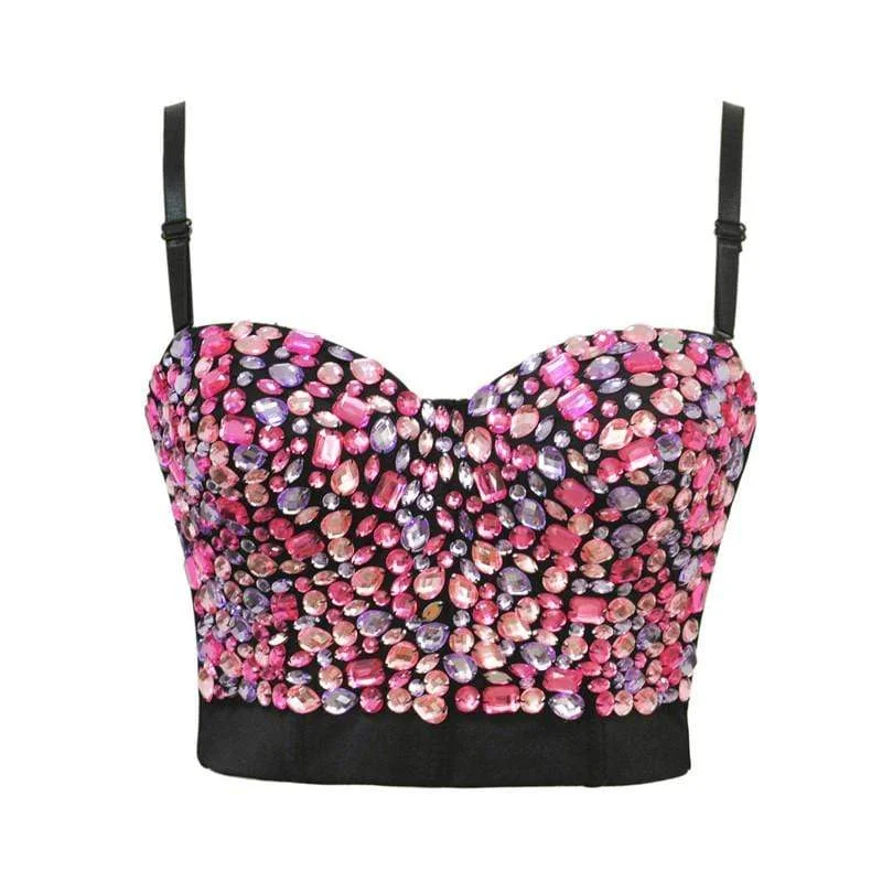 Early Access Early Access Women's Solid Color Rhinestone Beaded Push Up Bra Studded Gem Clubwear Party Bustier Crop Top Early Access Early Access Women's Solid Color Rhinestone Beaded Push Up Bra Studded Gem Clubwear Party Bustier Crop Top