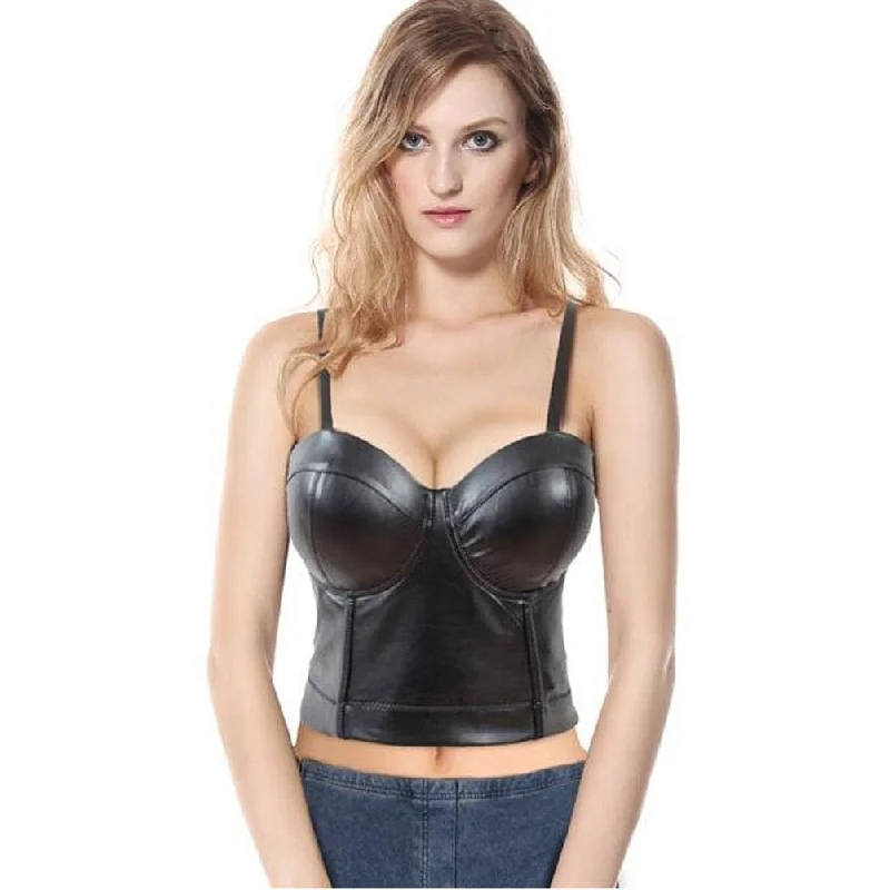Weekend Discounts to Delight Weekend Discounts to Delight Women's Spaghetti Straps Faux Leather Bustier Crop Top Weekend Discounts to Delight Weekend Discounts to Delight Women's Spaghetti Straps Faux Leather Bustier Crop Top