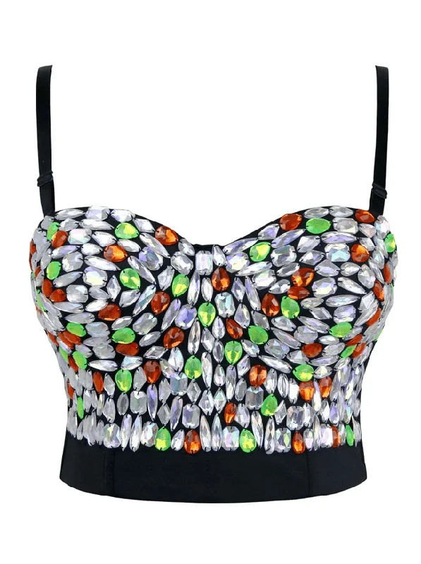 Super Bargain Super Bargain Women's Spaghetti Straps Rhinestone Beaded Push Up Bra Studded Gem Clubwear Party Bustier Crop Top Super Bargain Super Bargain Women's Spaghetti Straps Rhinestone Beaded Push Up Bra Studded Gem Clubwear Party Bustier Crop Top