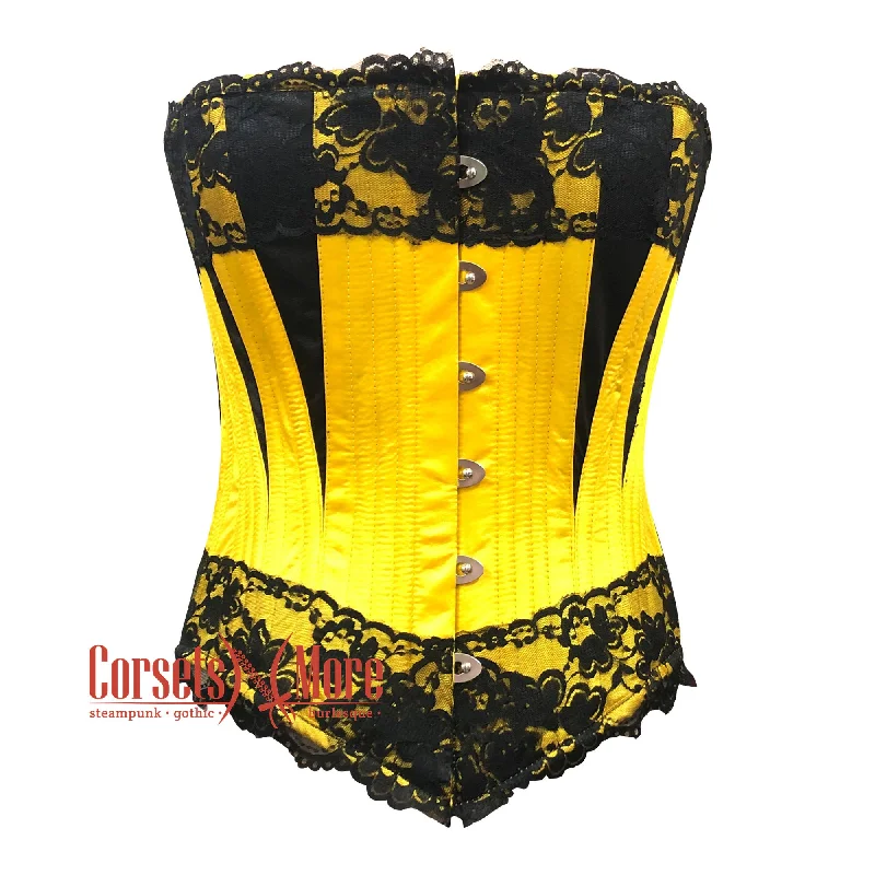 Year-End Sale Year-End Sale Yellow Satin Black Net Gothic Overbust Burlesque Corset Waist Training Top Year-End Sale Year-End Sale Yellow Satin Black Net Gothic Overbust Burlesque Corset Waist Training Top