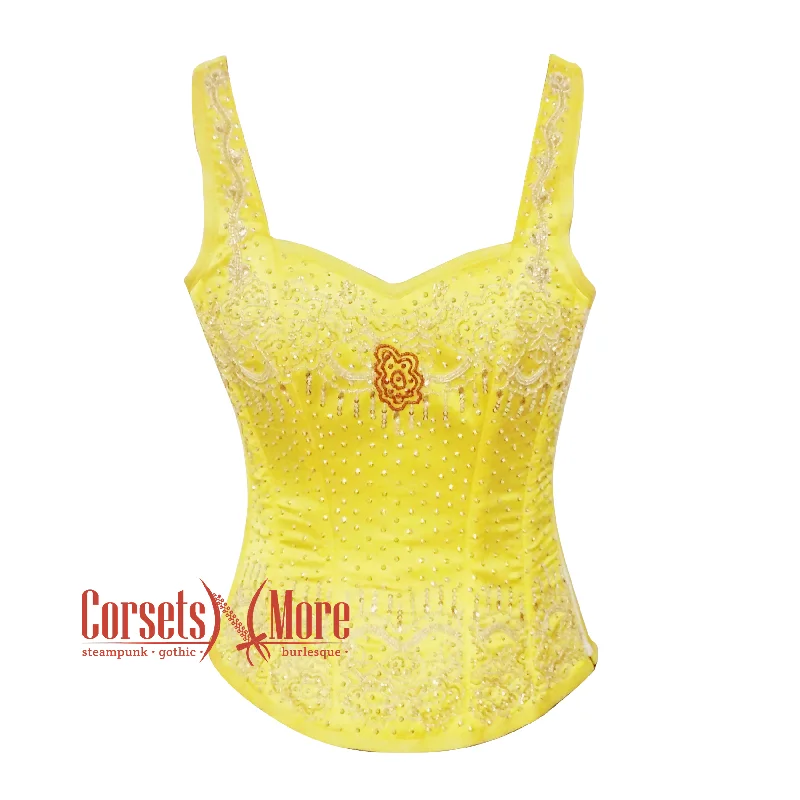Weekend Offers That Please Weekend Offers That Please Yellow Satin With Sequins Work Burlesque Corset With Shoulder Strap