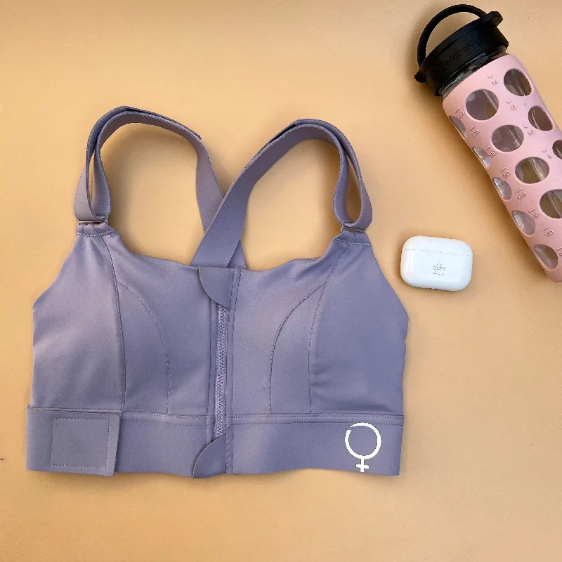 Act Fast Act Fast LOSHA PREMIUM QUALITY FRONT CLOSURE PADDED HIGH IMPACT SPORTS BRA WITH ADJUSTABLE WAIST BAND-LAVENDER