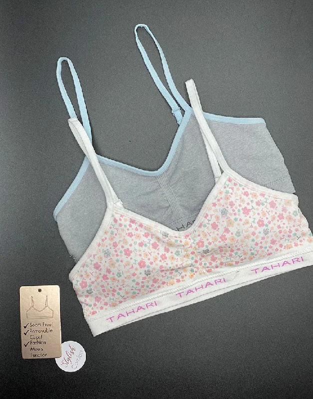 Limited Time Offer Limited Time Offer TAHARI GIRLS PACK OF 2 TRAINING BRAS WITH REMOVABLE PADS-PRINT/GREY Limited Time Offer Limited Time Offer TAHARI GIRLS PACK OF 2 TRAINING BRAS WITH REMOVABLE PADS-PRINT/GREY