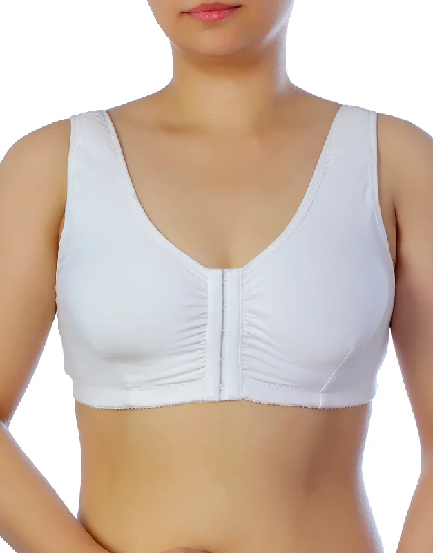 Early Access Early Access LOSHA COTTON FRONT CLOSURE POST SURGICAL BRA WITH POCKETS-WHITE