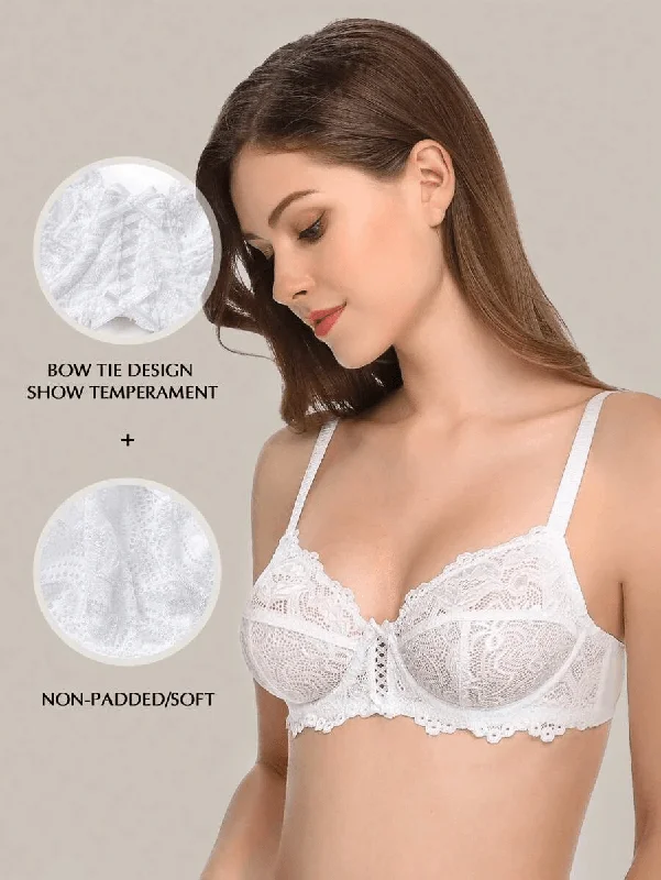 Deal Mania Deal Mania Floral Lace Non-Padded Full Coverage Underwire Bra White