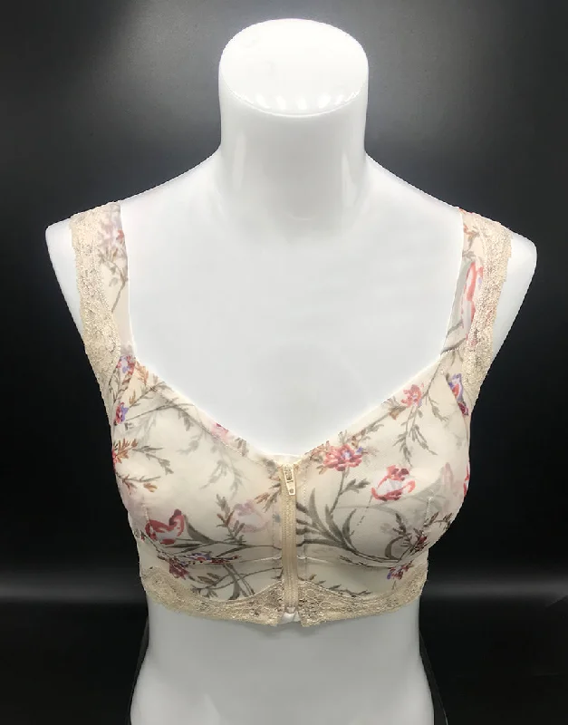 Pay Less Pay Less FLORAL PRINT FRONT ZIPPER POST SURGICAL BRA WITH POCKETS