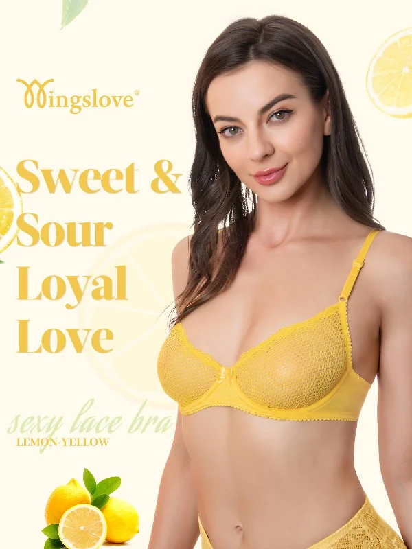 Mega Sale Mega Sale See Through 1/2 Cup Lace Underwire Demi Bra Lemon Yellow