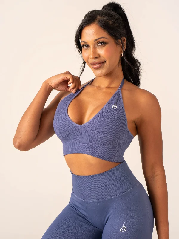 While Supplies Last While Supplies Last Lift Rib Seamless Halter Sports Bra - Denim Blue