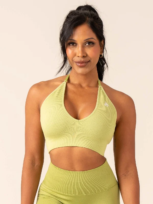 Great Bargain Great Bargain Lift Rib Seamless Halter Sports Bra - Olive