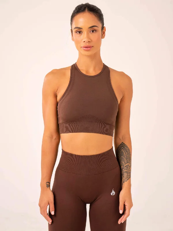 Overstock Overstock Lift Seamless High Neck Sports Bra - Chocolate