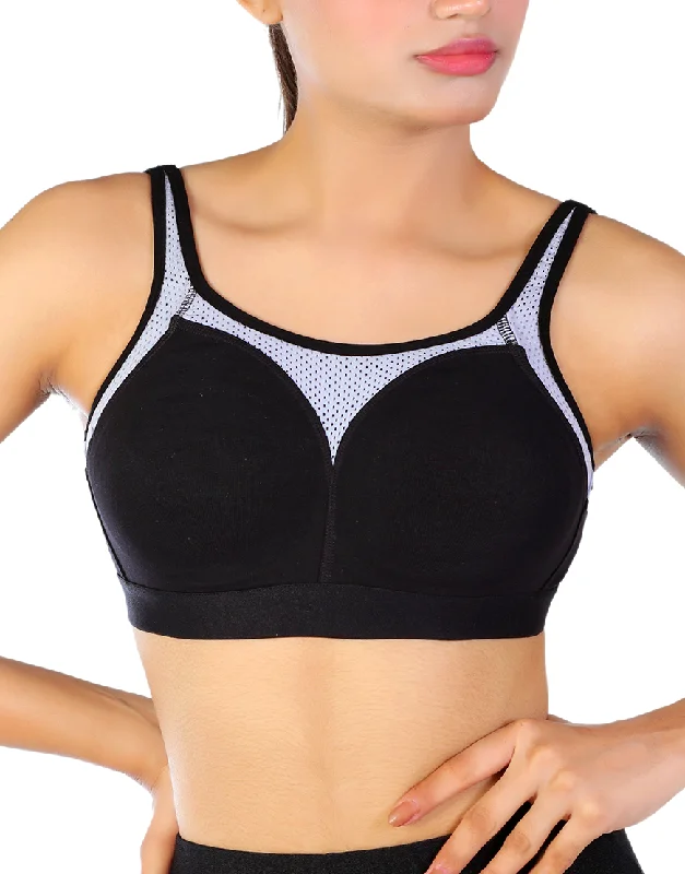 Weekend Specials to Delight Weekend Specials to Delight Losha cotton double layered medium to high impact sports bra-Black