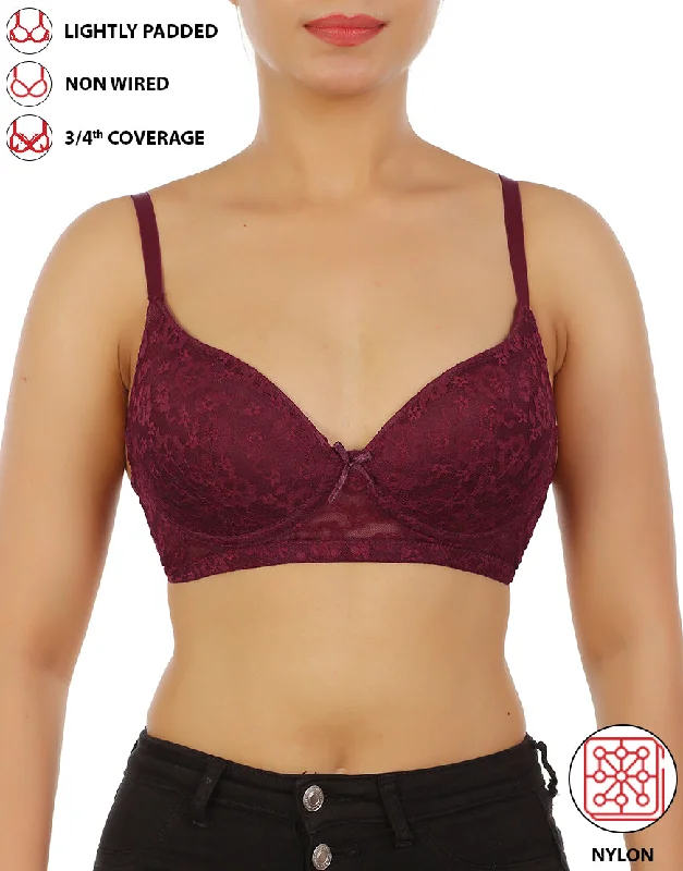 Time-Limited Offer Time-Limited Offer LOSHA LIGHTLY PADDED WIRE-FREE 3/4TH COVERAGE ALL OVER LACE BRA- FIG