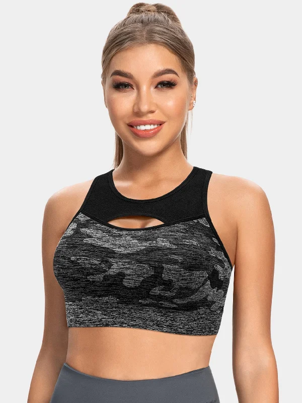 Deal Frenzy Deal Frenzy Mid Impact Sports Racerback Pullover Workout Bra Black