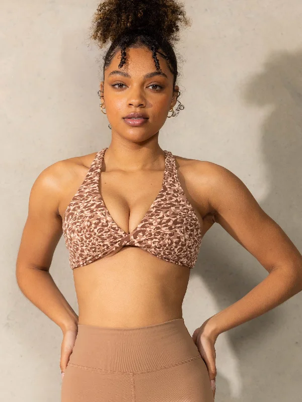 Clearance Event Clearance Event Momentum Twist Sports Bra - Mocha Leopard