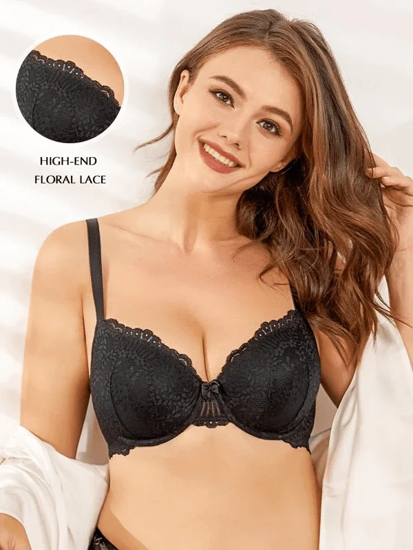 Value Deals Value Deals Push Up Lace Underwire Full Coverage Plus Size Bra Black