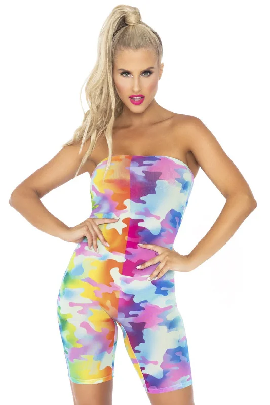 Super Bargain Super Bargain Rainbow Camo Strapless Romper