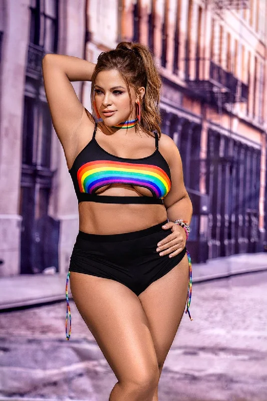 Extra Discount Extra Discount Rainbow Print Underboob Top & High Waist Thong Lingerie Set Plus Size Extra Discount Extra Discount Rainbow Print Underboob Top & High Waist Thong Lingerie Set Plus Size