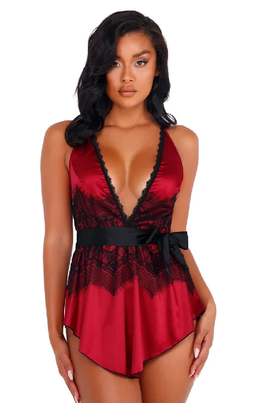 Savings Galore Savings Galore Sexy Satin and Eyelash Lace Babydoll
