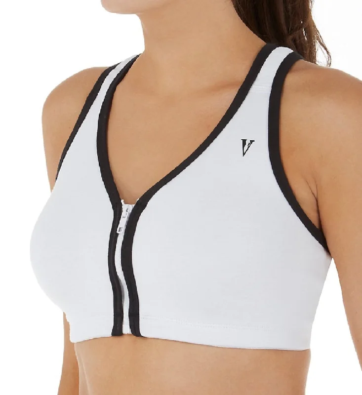 New Arrival New Arrival Valmont Colorblock Zip-Front Leisure/Sport Bra (1611B) - White/Black